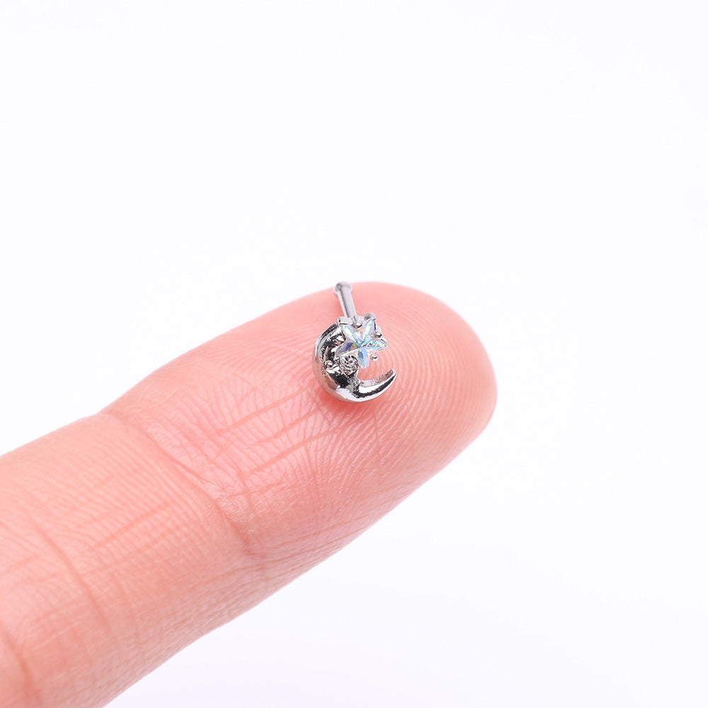 PLUIE＊ピアス　nacht Nighty Night Crescent Moon Sparkle Star Nose Stud Ring
