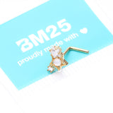 Detail View 4 of Golden Opalescent Star Sparkles L-Shaped Nose Ring-Clear Gem-Clear Gem/White