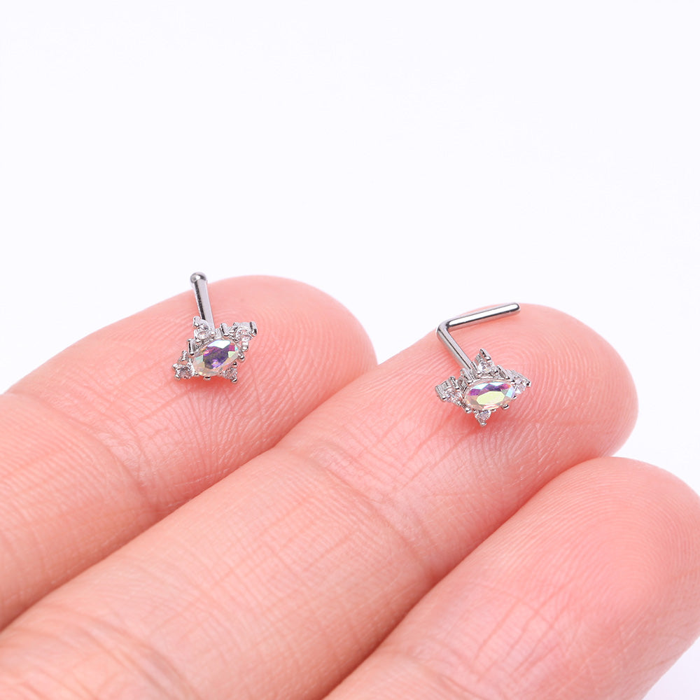 Vintage Elegance Aurora Sparkle Nose Stud Ring-Clear Gem