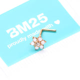 Detail View 4 of Golden Opalescent Spring Flower Sparkle L-Shaped Nose Ring-Clear Gem-Clear Gem/White
