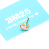 Detail View 4 of Golden Sparkle Crescent Moon and Star Nose Stud Ring-Clear Gem
