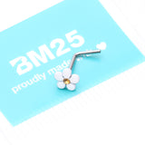 Detail View 4 of Adorable White Plumeria Flower L-Shaped Nose Ring-White/Topaz