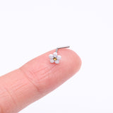 Detail View 2 of Adorable White Plumeria Flower L-Shaped Nose Ring-White/Topaz