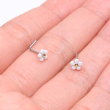 Detail View 3 of Adorable White Plumeria Flower L-Shaped Nose Ring-White/Topaz