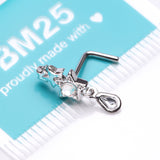 Detail View 3 of Cascading Shooting Star Sparkle Dangle L-Shaped Nose Ring-Clear Gem