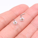 Detail View 3 of Adorable White Plumeria Flower Nose Stud Ring-White/Topaz
