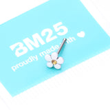 Detail View 4 of Adorable White Plumeria Flower Nose Stud Ring-White/Topaz