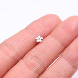Detail View 2 of Adorable White Plumeria Flower Nose Stud Ring-White/Topaz