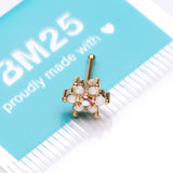 Detail View 3 of Golden Opalite Rose Spring Flower Sparkle Nose Stud Ring-Pink/White