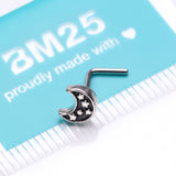 Detail View 3 of Midnight Crescent Moon Inner Stars L-Shaped Nose Ring-Black