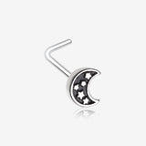 Midnight Crescent Moon Inner Stars L-Shaped Nose Ring