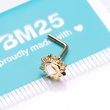 Detail View 3 of Golden Opalescent Sun and Crescent Moon L-Shaped Nose Ring-White