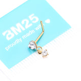 Detail View 4 of Golden Heart Sparkle Prong Dangle L-Shaped Nose Ring-Clear Gem