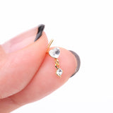 Detail View 2 of Golden Heart Sparkle Prong Dangle L-Shaped Nose Ring-Clear Gem