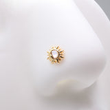 Detail View 1 of Golden Opalescent Sun and Crescent Moon Nose Stud Ring-White