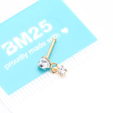Detail View 4 of Golden Heart Sparkle Prong Dangle Nose Stud Ring-Clear Gem