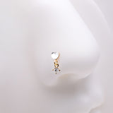 Detail View 1 of Golden Heart Sparkle Prong Dangle Nose Stud Ring-Clear Gem