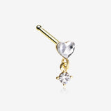 Golden Heart Sparkle Prong Dangle Nose Stud Ring-Clear Gem