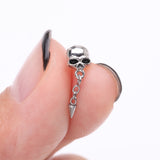 Detail View 2 of Death Skull Dangle Chained Spike Nose Stud Ring