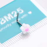 Detail View 4 of Kawaii Pop White Pink Flower L-Shaped Nose Ring-White/Pink