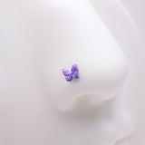Detail View 1 of Iridescent Purple Butterfly L-Shaped Nose Ring-Purple
