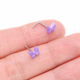 Detail View 3 of Iridescent Purple Butterfly L-Shaped Nose Ring-Purple