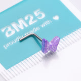 Detail View 4 of Iridescent Purple Butterfly L-Shaped Nose Ring-Purple