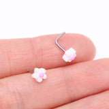 Detail View 3 of Kawaii Pop White Pink Flower Nose Stud Ring-White/Pink