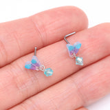 Detail View 3 of Kawaii Pop Blurple Butterfly Sparkle Dangle L-Shaped Nose Ring-Aqua/Purple