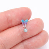 Detail View 2 of Kawaii Pop Blurple Butterfly Sparkle Dangle L-Shaped Nose Ring-Aqua/Purple