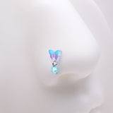 Detail View 1 of Kawaii Pop Blurple Butterfly Sparkle Dangle L-Shaped Nose Ring-Aqua/Purple