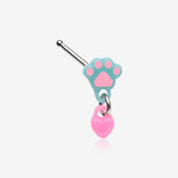 Kawaii Pop Paw Heart Dangle Nose Stud Ring-Light Blue/Pink