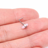 Detail View 2 of Mystic Rose Gemstone L-Shaped Nose Ring-Pink