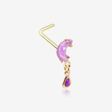 Golden Opalescent Moon Sparkle Teardrop Dangle L-Shaped Nose Ring