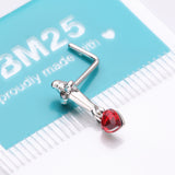 Detail View 4 of Royal Dagger Blood Red Heart Gem Dangle L-Shaped Nose Ring-Hematite/Red