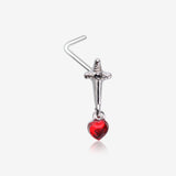 Royal Dagger Blood Red Heart Gem Dangle L-Shaped Nose Ring