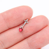Detail View 2 of Royal Dagger Blood Red Heart Gem Dangle L-Shaped Nose Ring-Hematite/Red