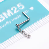 Detail View 4 of Chainlink Sparkle Dangle L-Shaped Nose Ring-Hematite