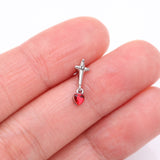 Detail View 2 of Royal Dagger Blood Red Heart Gem Dangle Nose Stud Ring-Hematite/Red