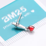 Detail View 4 of Royal Dagger Blood Red Heart Gem Dangle Nose Stud Ring-Hematite/Red