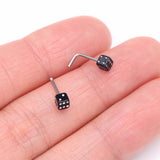 Detail View 3 of Dice Top L-Shaped Nose Ring-Black