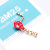 Detail View 4 of Golden Vintage Rose Blossom Dangle Sparkle L-Shaped Nose Ring-Clear Gem