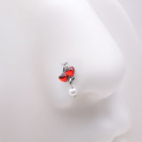 Detail View 1 of Sparkle Cherry Heart Pearlescent Dangle L-Shaped Nose Ring-Red/White