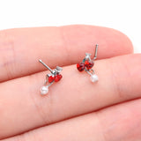 Detail View 3 of Sparkle Cherry Heart Pearlescent Dangle L-Shaped Nose Ring-Red/White