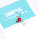 Detail View 4 of Sparkle Cherry Heart Pearlescent Dangle L-Shaped Nose Ring-Red/White