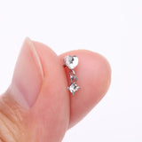 Detail View 2 of Heart Gem Sparkle Dangle Nose Stud Ring-Clear Gem