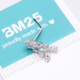 Detail View 4 of Sparkle Flower Dangle Gem Drop L-Shaped Nose Ring-Clear Gem