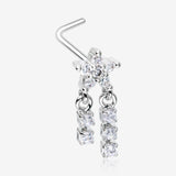 Sparkle Flower Dangle Gem Drop L-Shaped Nose Ring
