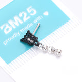 Detail View 4 of Black Noir Victorian Butterfly Dangle Sparkle Nose Stud Ring-Clear Gem