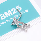 Detail View 4 of Butterfly Sparkle Dangle Gem Drop L-Shaped Nose Ring-Clear Gem